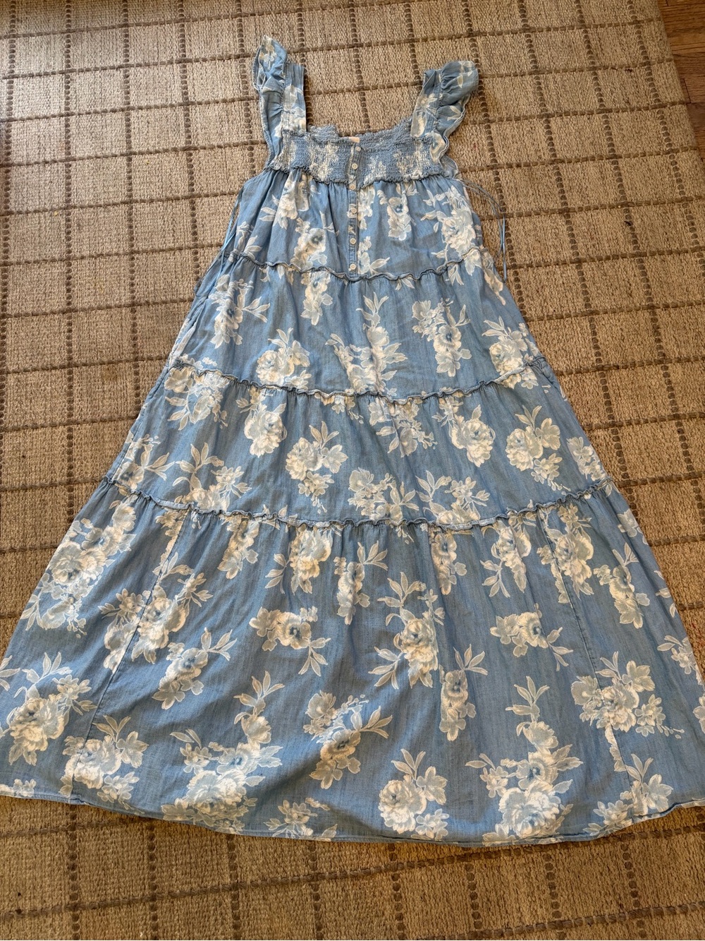 Old Navy Blue Floral Ruffle-Strap Maxi Skirt